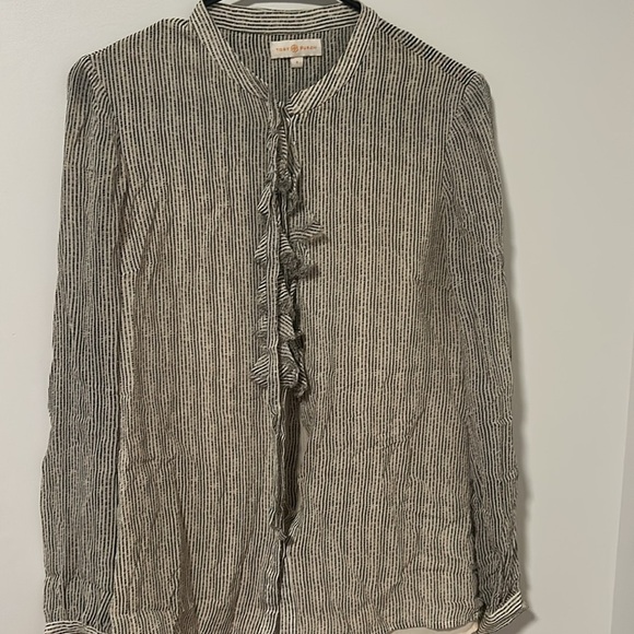 Tory Burch 100% Silk Button Down Ruffle Blouse Size Small - Picture 1 of 6